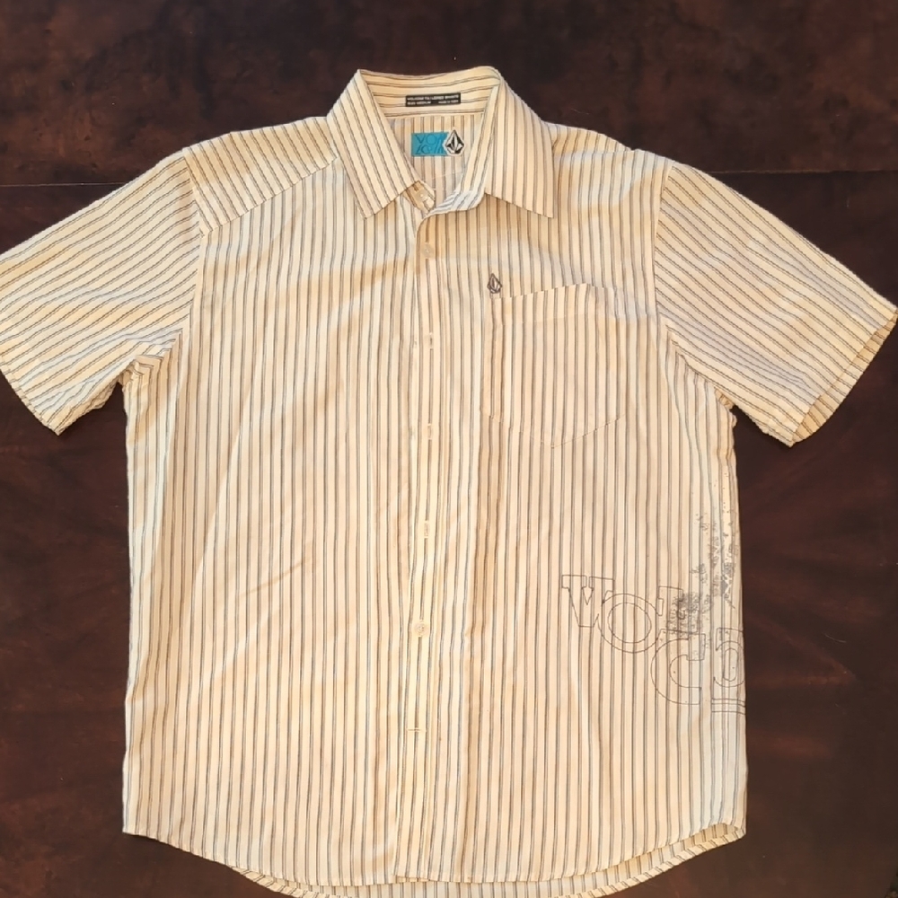 Volcom Men's Striped Short Sleeve Shirt - Cream